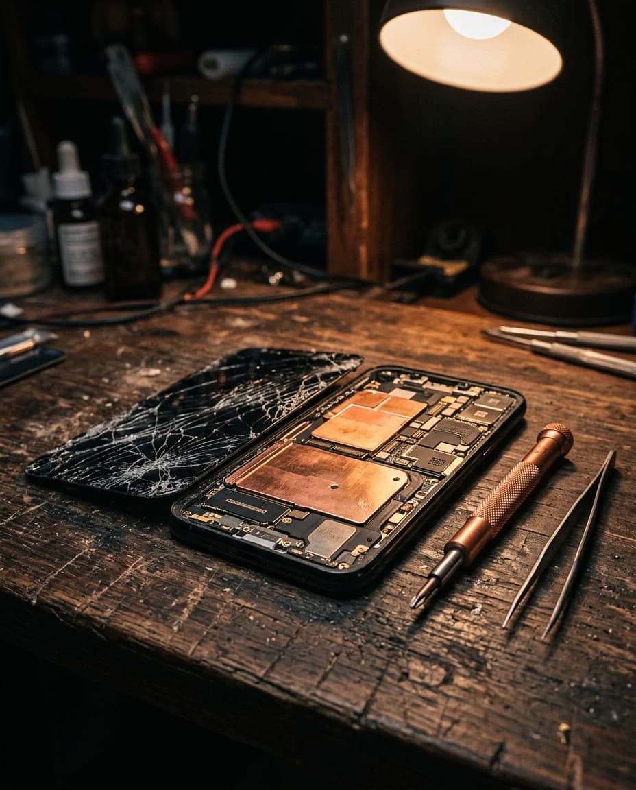Display-Reparatur in Zürich: gebrochenes Smartphone-Glas wird ausgetauscht